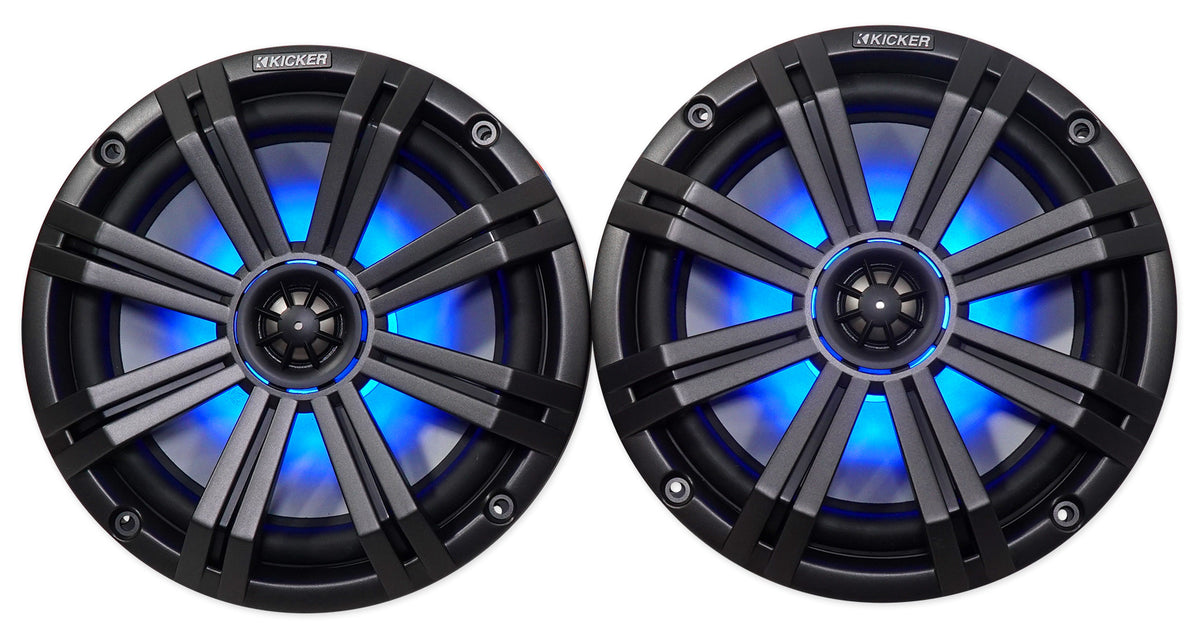 (4) 45KM84L 8" 1200W Marine LED Wakeboard Tower Speakers, Polished Silver Pods