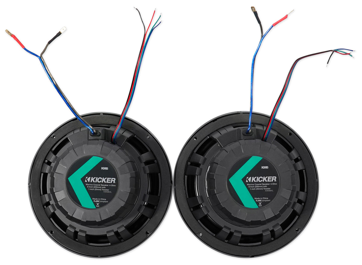(4) 45KM84L 8" 1200W Marine LED Wakeboard Tower Speakers, Polished Silver Pods