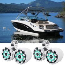 (4) 45KM84L 8" 1200W Marine LED Wakeboard Tower Speakers, Polished Silver Pods