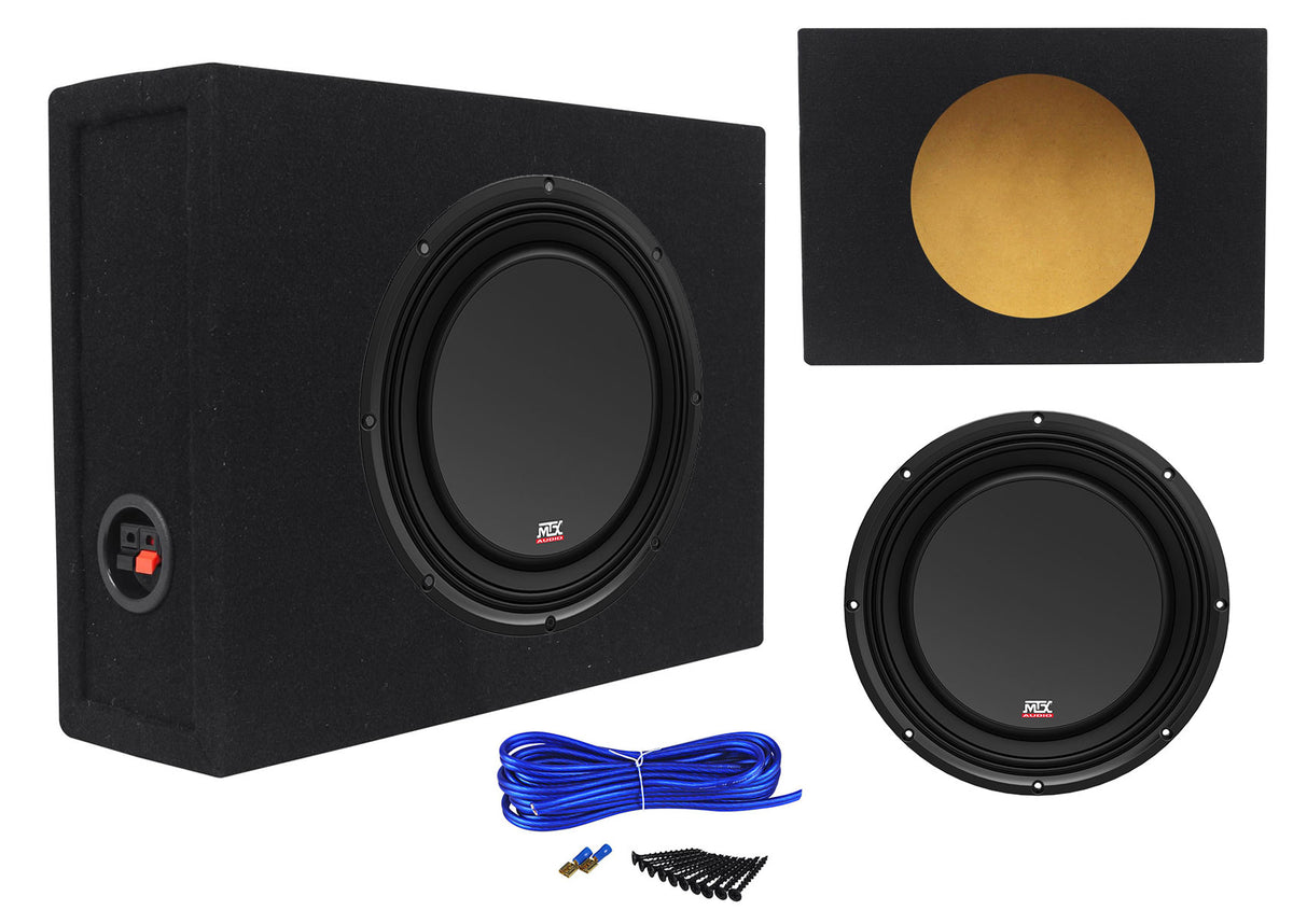 MTX 3510-04S 10" 600 Watt Shallow Car Subwoofer+Sealed Sub Box Slim Enclosure