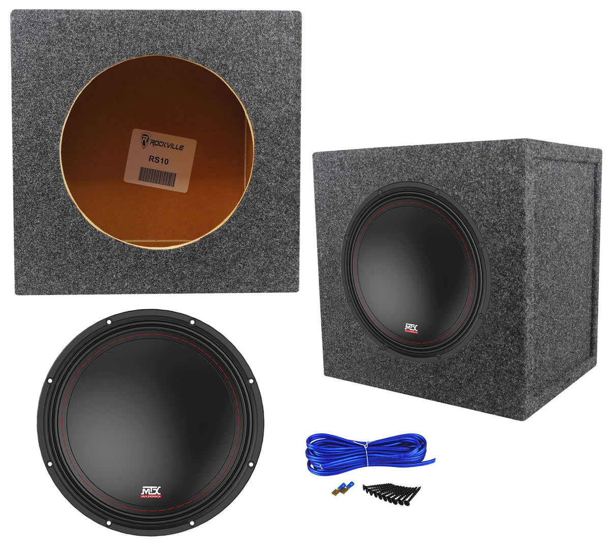 MTX 3510-04 10" 500 Watt SVC 4-ohm Car Audio Subwoofer+Sealed Sub Box Enclosure