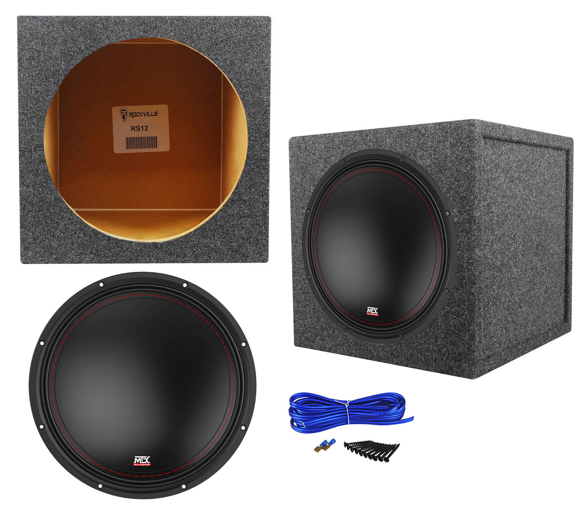MTX 3512-02 12" 500 Watt SVC 2-ohm Car Audio Subwoofer+Sealed Sub Box Enclosure