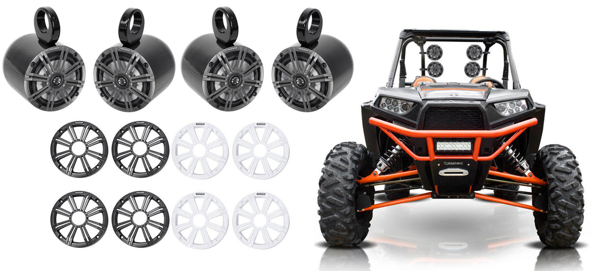 (4) 45KM654 6.5" 390W Black Tower Speakers for Polaris RZR/ATV/UTV