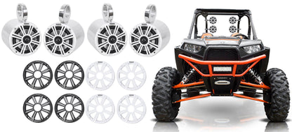 (4) 45KM654 6.5" 390W Polished Silver Tower Speakers for Polaris RZR/ATV/UTV