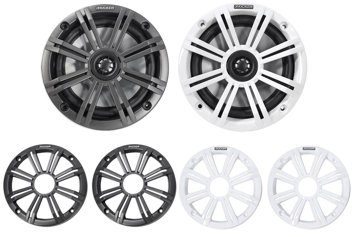(4) 45KM654 6.5" 390W Marine Boat Speakers with Charcoal & White Grilles