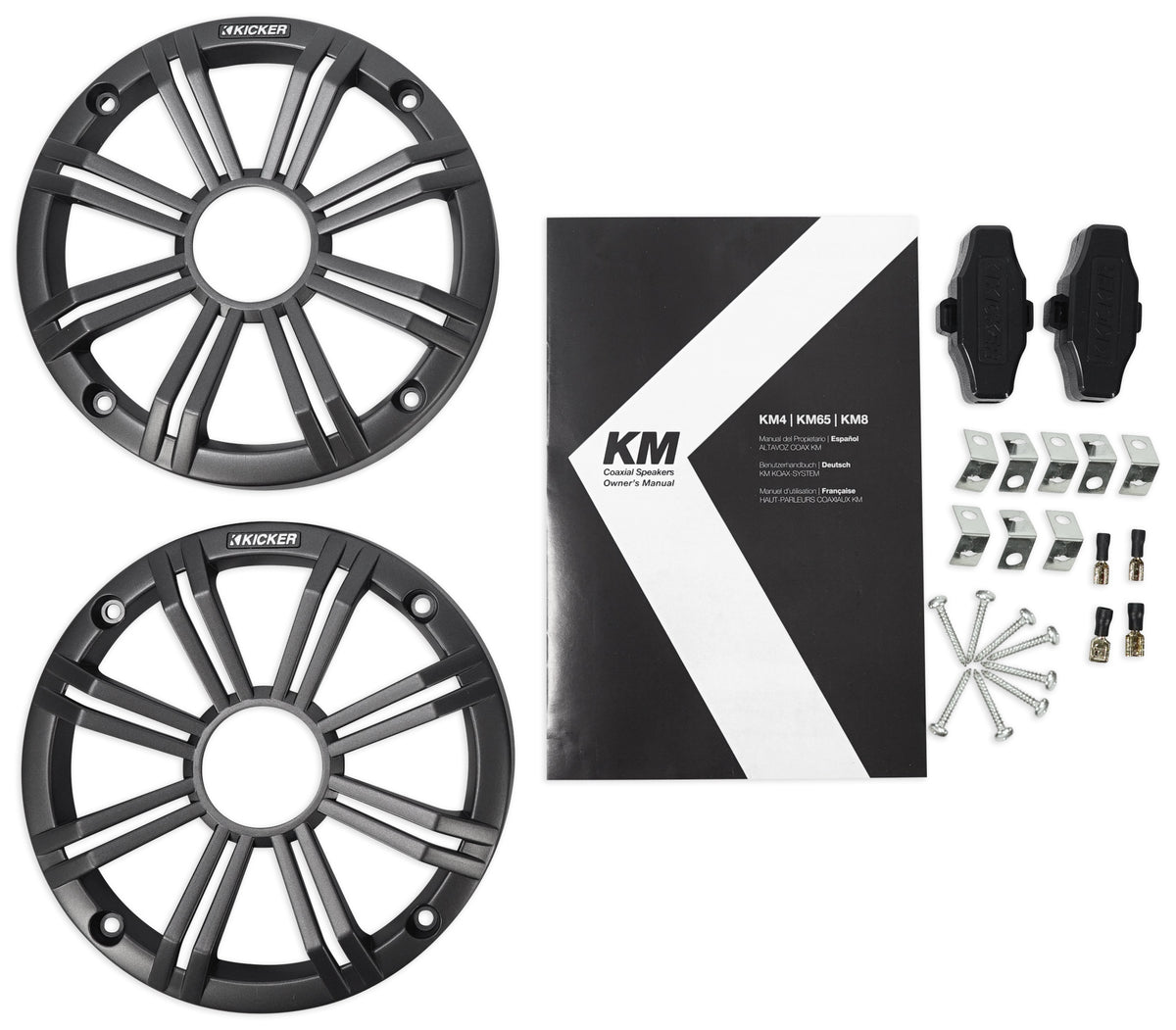 (4) 45KM654 6.5" 390W Marine Boat Speakers with Charcoal & White Grilles