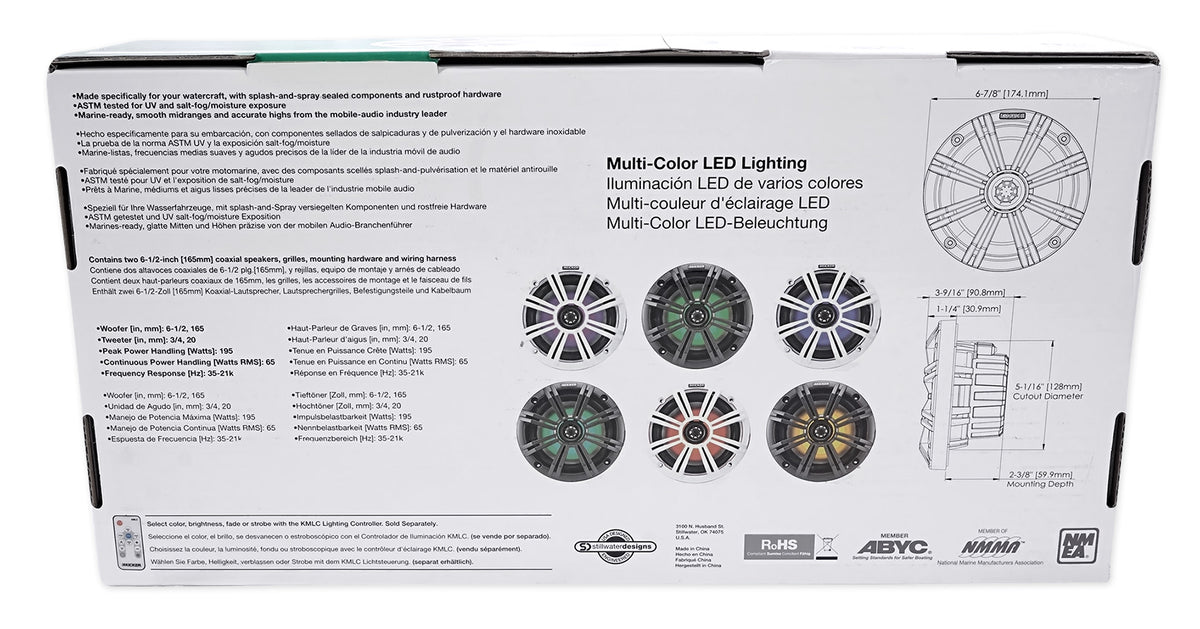 (4) 45KM654L 6.5" 390W Marine LED Speakers with Charcoal & White Grilles