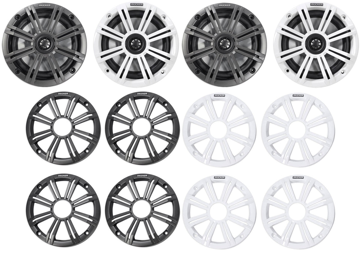 (4) 45KM654 6.5" 390W Marine Boat Speakers with Charcoal & White Grilles
