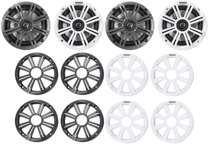 (4) 45KM654 6.5" 390W Marine Boat Speakers with Charcoal & White Grilles