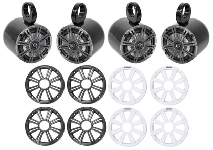 (4) 45KM654 6.5" 390W Black Marine Wakeboard Tower Boat Speakers