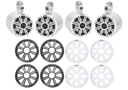 (4) 45KM654 6.5" 390W Polished Silver Marine Wakeboard Tower Boat Speakers