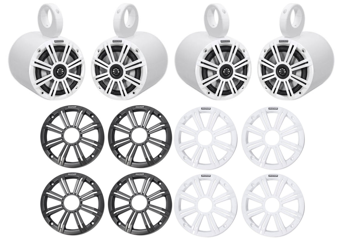 (4) KICKER 45KM654 6.5" 390 Watt White Marine Wakeboard Tower Boat Speakers