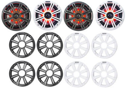 (4) 45KM654L 6.5" 390W Marine LED Speakers with Charcoal & White Grilles