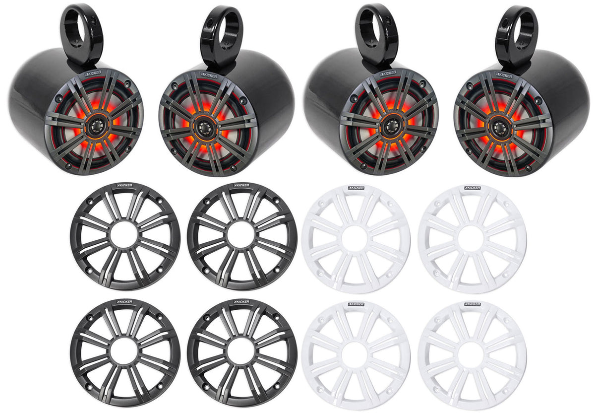 (4) 45KM654L 6.5" 390W Black LED Marine Wakeboard Tower Boat Speakers