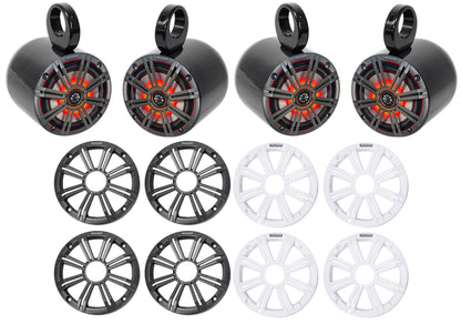 (4) 45KM654L 6.5" 390W Black LED Marine Wakeboard Tower Boat Speakers