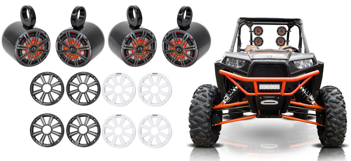 (4) 45KM654L 6.5" 390W Black LED Tower Speakers for Polaris RZR/ATV/UTV