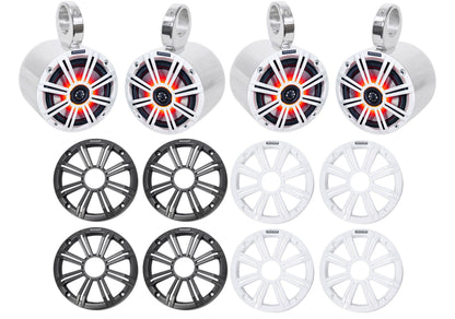 (4) 45KM654L 6.5" 390W Polished Silver LED Marine Wakeboard Tower Boat Speakers