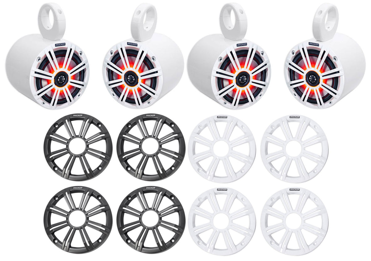 (4) 45KM654L 6.5" 390W White LED Marine Wakeboard Tower Boat Speakers