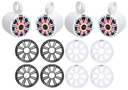 (4) 45KM654L 6.5" 390W White LED Marine Wakeboard Tower Boat Speakers