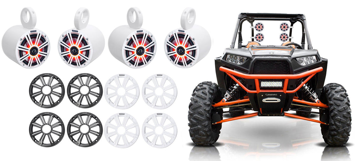 (4) 45KM654L 6.5" 390W White LED Tower Speakers for Polaris RZR/ATV/UTV