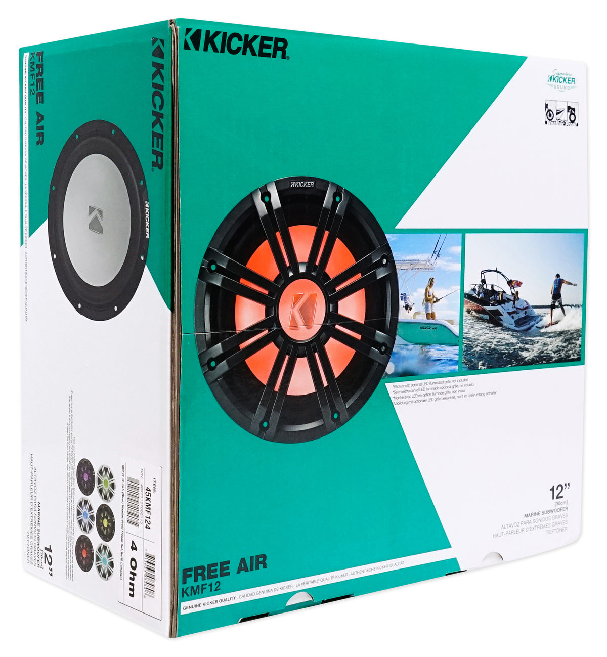 KICKER 45KMF124 12" 350w Peak/175w RMS Marine Boat Subwoofer Free Air Sub KMF12