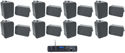 Rock Zone 8 Ch. Receiver+(16) Black 6.5" Wall Speakers For Restaurant