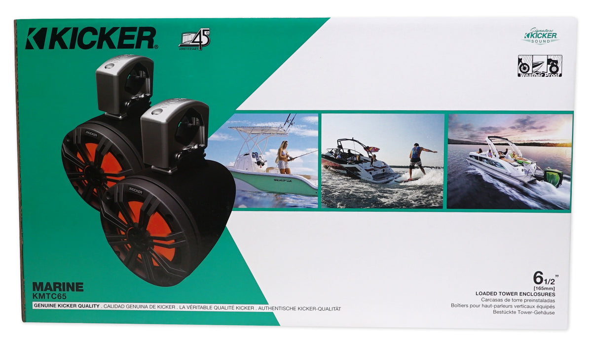Pair KICKER 45KMTC65 6.5" 390w Marine Wakeboard Tower Speakers w/LED's KMTC65
