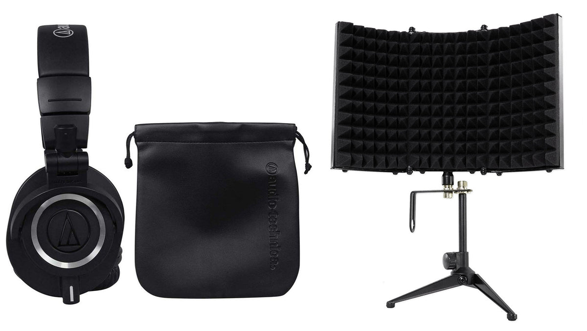 ATH-M50X Pro Studio Monitor Headphones W/ Case + RockShield 1 Isolation Shield