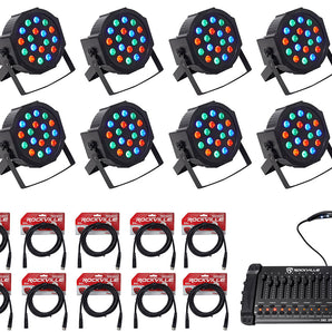 12) Rockville RockPAR50 Par Can DJ/Club Wash Lights+384 Ch DMX Controller+Cables