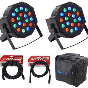(2) Rockville RockPAR50 LED RGB Par Can DJ/Club DMX Wash Lights+Bags+Cables