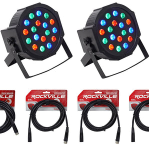 (4) Rockville RockPAR50 LED RGB Compact Par Can DJ/Club DMX Wash Lights+Cables