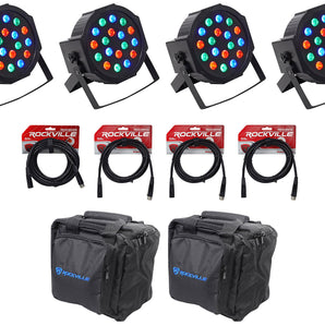 (4) Rockville RockPAR50 LED RGB Par Can DJ/Club DMX Wash Lights+Cables+Bags