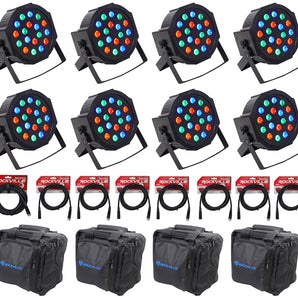 (8) Rockville RockPAR50 LED RGB Par Can DJ/Club DMX Wash Lights+Cables+Bags