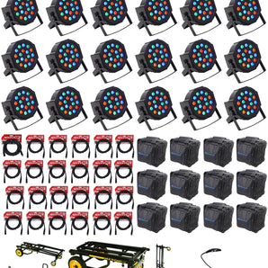 (24) Rockville RockPAR50 Par Can Wash Lights+DMX Controller+Cables+Bags+Cart