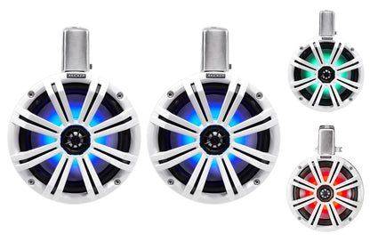 Pair KICKER 45KMTC8W 8" 600 Watt Marine Wakeboard Tower Speakers w/LED's KMTC8
