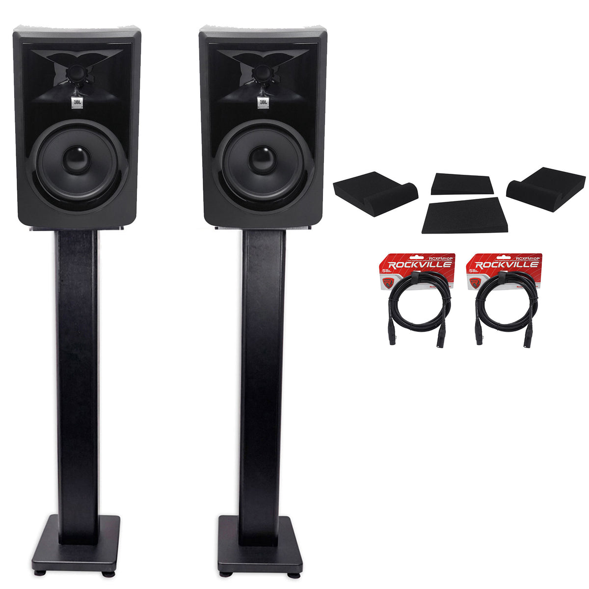 306P MkII 6" Studio Monitor Pair with 36" Stands, Isolation Pads & XLR Cables