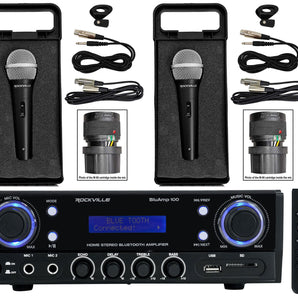 Rockville BLUAMP 100 Home Stereo Bluetooth Amplifier with USB/RCA Out+(2) Mics