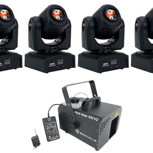 4) American DJ ADJ STINGER SPOT DMX Mini Moving Heads GOBO Lights and Haze Machine