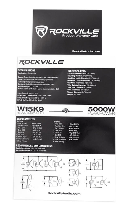 Rockville W15K9D4 15" 5000w Car Audio Sub Dual 4-Ohm Sub CEA Compliant