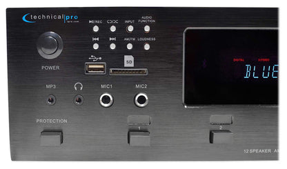 Technical Pro H12X500UBT 6000w 6-Zone 12-Speaker Home Theater Bluetooth Receiver