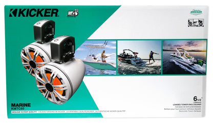 Pair KICKER 45KMTC65W 6.5" 390w Marine Wakeboard Tower Speakers w/LED's KMTC65