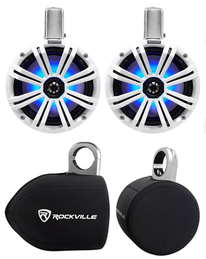 45KMTC8W 8" 600W Marine Wakeboard Tower Speakers w/LED's + RWBC80 Neoprene Covers