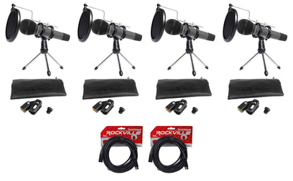 (4) ATM510 Podcast Microphones + Stands + Pop Filters