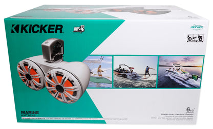 Pair KICKER 45KMTDC65 Dual 6.5" 390w Marine Wakeboard Tower LED Speakers KMTDC65
