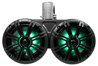 Pair KICKER 45KMTDC65 Dual 6.5" 390w Marine Wakeboard Tower LED Speakers KMTDC65