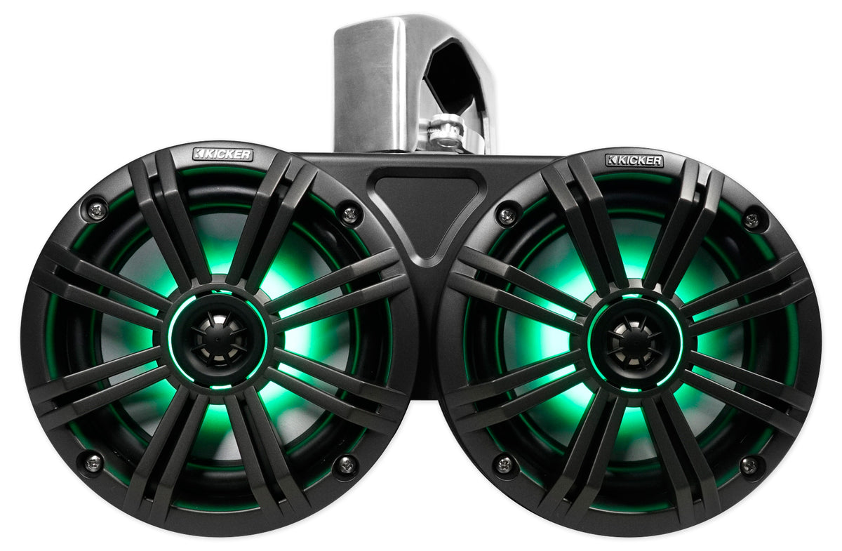 Pair KICKER 45KMTDC65 Dual 6.5" 390w Marine Wakeboard Tower LED Speakers KMTDC65