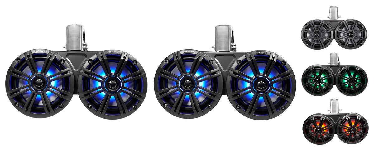 Pair KICKER 45KMTDC65 Dual 6.5" 390w Marine Wakeboard Tower LED Speakers KMTDC65