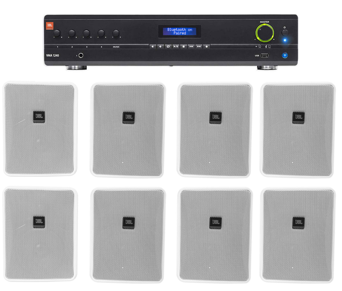 JBL VMA1240 Commercial/Restaurant 240W 70v Amplifier+(8) JBL 5.25" Wall Speakers