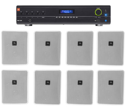 JBL VMA1240 Commercial/Restaurant 240W 70v Amplifier+(8) JBL 5.25" Wall Speakers