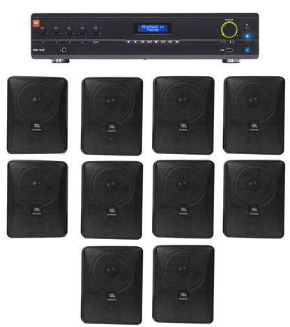 JBL VMA1240 Commercial/Restaurant 240W 70v Amplifier+10) JBL Black Wall Speakers